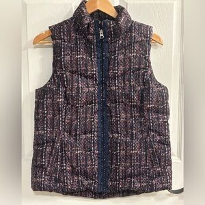 Lands’ End Womens Down Puffer Vest Small 6-8 Navy Abstract Print Zip Jacket LN